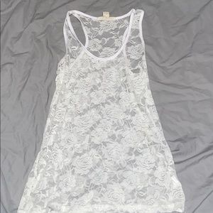Flowery white mesh tank top